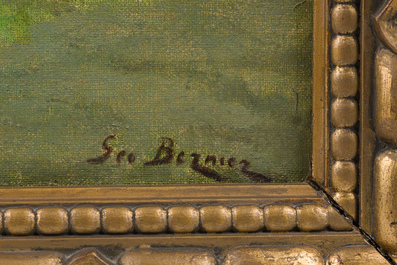 G&eacute;o Bernier (1862-1918): Vaches dans le pr&eacute;, huile sur toile maroufl&eacute;e sur panneau