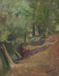 &Eacute;cole belge: Deux natures mortes et un paysage, huile sur toile et board, 20&egrave;me si&egrave;cle