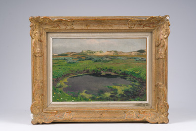 L&eacute;on Frederic (1856-1940): 'Dunes &agrave; Heyst sur Mer', huile sur board