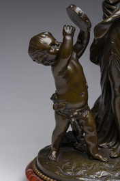 Claude Michel (Clodion, 1738-1814, apr&egrave;s): Le triomphe de Bacchus, bronze patin&eacute; sur socle en marbre, marque de fonderie 'Cresson &Eacute;diteur', 19&egrave;me s.