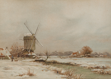 Willem J. Oppenoorth (1847-1905): Quatre paysages fluviaux anim&eacute;s, aquarelle sur papier