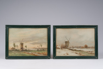 Willem J. Oppenoorth (1847-1905): Quatre paysages fluviaux anim&eacute;s, aquarelle sur papier