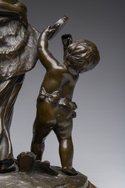 Claude Michel (Clodion, 1738-1814, apr&egrave;s): Le triomphe de Bacchus, bronze patin&eacute; sur socle en marbre, marque de fonderie 'Cresson &Eacute;diteur', 19&egrave;me s.