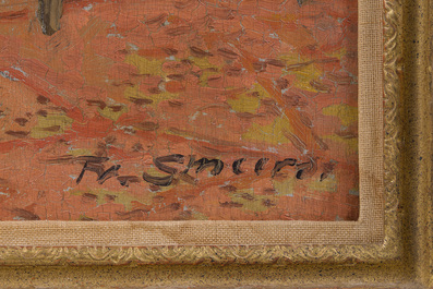 Frans Smeers (1873-1960): 'L'heure du th&eacute;', huile sur panneau