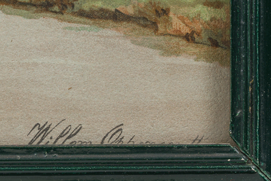 Willem J. Oppenoorth (1847-1905): Quatre paysages fluviaux anim&eacute;s, aquarelle sur papier