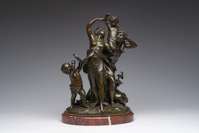 Claude Michel (Clodion, 1738-1814, apr&egrave;s): Le triomphe de Bacchus, bronze patin&eacute; sur socle en marbre, marque de fonderie 'Cresson &Eacute;diteur', 19&egrave;me s.