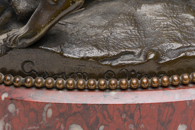 Claude Michel (Clodion, 1738-1814, apr&egrave;s): Le triomphe de Bacchus, bronze patin&eacute; sur socle en marbre, marque de fonderie 'Cresson &Eacute;diteur', 19&egrave;me s.