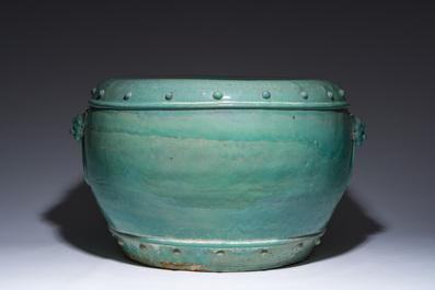 Grande jardini&egrave;re en gr&egrave;s &agrave; gla&ccedil;ure turquoise, Asie du Sud-Est, 20&egrave;me si&egrave;cle