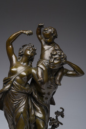 Claude Michel (Clodion, 1738-1814, apr&egrave;s): Le triomphe de Bacchus, bronze patin&eacute; sur socle en marbre, marque de fonderie 'Cresson &Eacute;diteur', 19&egrave;me s.