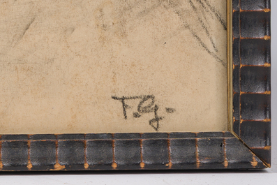 F&eacute;lix Gogo (1872-1953): Cinq int&eacute;rieurs, fusain sur papier