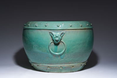 Grande jardini&egrave;re en gr&egrave;s &agrave; gla&ccedil;ure turquoise, Asie du Sud-Est, 20&egrave;me si&egrave;cle