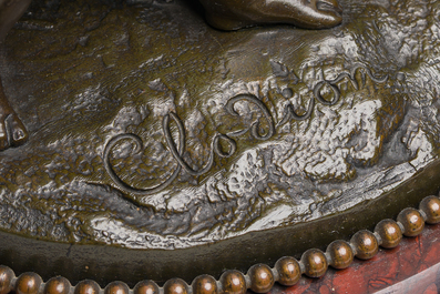Claude Michel (Clodion, 1738-1814, apr&egrave;s): Le triomphe de Bacchus, bronze patin&eacute; sur socle en marbre, marque de fonderie 'Cresson &Eacute;diteur', 19&egrave;me s.