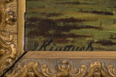 Ernest Rinquet (1876-1943): Paysage fluvial avec canards, huile sur toile