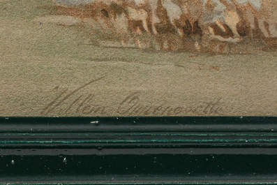 Willem J. Oppenoorth (1847-1905): Quatre paysages fluviaux anim&eacute;s, aquarelle sur papier