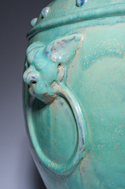 Grande jardini&egrave;re en gr&egrave;s &agrave; gla&ccedil;ure turquoise, Asie du Sud-Est, 20&egrave;me si&egrave;cle