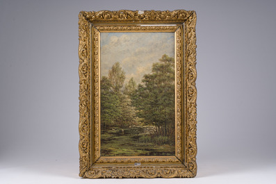 Ernest Rinquet (1876-1943): Paysage fluvial avec canards, huile sur toile