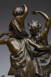 Claude Michel (Clodion, 1738-1814, apr&egrave;s): Le triomphe de Bacchus, bronze patin&eacute; sur socle en marbre, marque de fonderie 'Cresson &Eacute;diteur', 19&egrave;me s.
