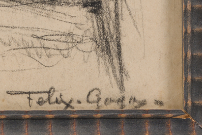 F&eacute;lix Gogo (1872-1953): Cinq int&eacute;rieurs, fusain sur papier