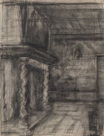 F&eacute;lix Gogo (1872-1953): Cinq int&eacute;rieurs, fusain sur papier