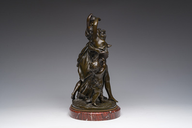 Claude Michel (Clodion, 1738-1814, apr&egrave;s): Le triomphe de Bacchus, bronze patin&eacute; sur socle en marbre, marque de fonderie 'Cresson &Eacute;diteur', 19&egrave;me s.