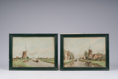 Willem J. Oppenoorth (1847-1905): Quatre paysages fluviaux anim&eacute;s, aquarelle sur papier