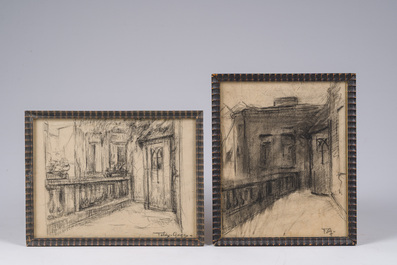 F&eacute;lix Gogo (1872-1953): Cinq int&eacute;rieurs, fusain sur papier