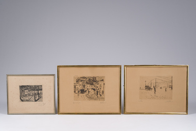 Anne Pierre De Kat (1881-1968) : Quatre vues diverses, trois eaux-fortes et une lithographie, dat&eacute; 1911-1934