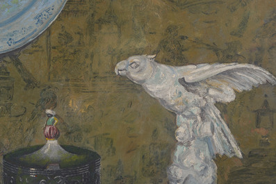 &Eacute;cole belge: Deux natures mortes et un paysage, huile sur toile et board, 20&egrave;me si&egrave;cle