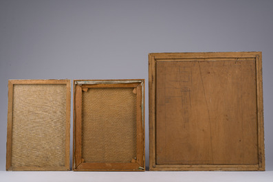 &Eacute;cole belge: Deux natures mortes et un paysage, huile sur toile et board, 20&egrave;me si&egrave;cle