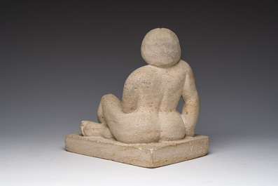 Willem Lorein (20&egrave;me si&egrave;cle): 'Repos' (nu assis), pierre, (1971)