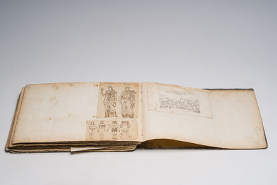 &Eacute;cole acad&eacute;mique: Volumineux carnet de croquis contenant de nombreux dessins, princ. d'apr&egrave;s les anciens, encre, couleurs et crayon sur papier, 19&egrave;me