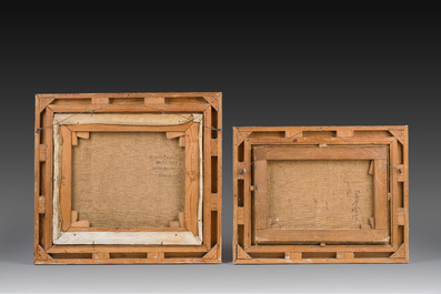 F&eacute;lix Gogo (1872-1953): 'Binnenkoer Wolstraat 7 Antwerpen' &amp; Int&eacute;rieur, huile sur toile, une dat&eacute; 1940