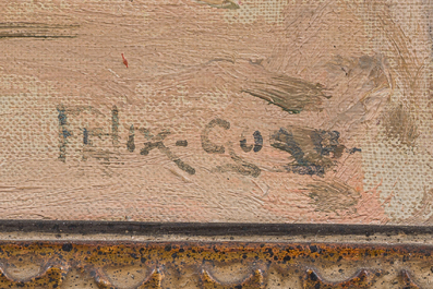 F&eacute;lix Gogo (1872-1953): 'Binnenkoer Wolstraat 7 Antwerpen' &amp; Int&eacute;rieur, huile sur toile, une dat&eacute; 1940