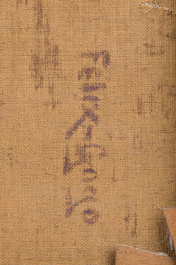 F&eacute;lix Gogo (1872-1953): 'Binnenkoer Wolstraat 7 Antwerpen' &amp; Int&eacute;rieur, huile sur toile, une dat&eacute; 1940