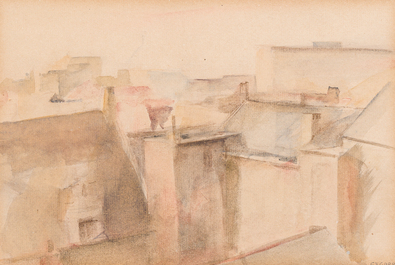 Corneel Lodewijk Pieter Van Gorp (1932-2008): Seated nude, View of a row of roofs &amp; Landscape, watercolour and pencil on paper