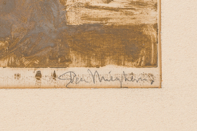 Eugeen Van Mieghem (1875-1930): Trois eaux-fortes diverses repr&eacute;sentant des personnages dans un contexte portuaire