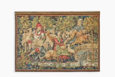 Tapisserie murale &agrave; d&eacute;cor de 'La tonte des moutons', Manufacture royale De Wit, Flandres, Malines, 20&egrave;me si&egrave;cle