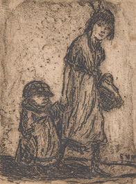 Eugeen Van Mieghem (1875-1930): Trois eaux-fortes diverses repr&eacute;sentant des personnages dans un contexte portuaire