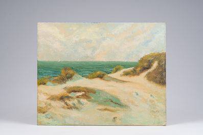 F. Herbin (20&egrave;me si&egrave;cle): Dunes en bord de mer, huile sur carton entoil&eacute;