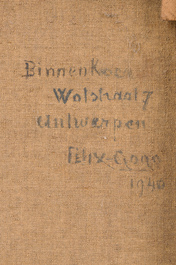 F&eacute;lix Gogo (1872-1953): 'Binnenkoer Wolstraat 7 Antwerpen' &amp; Int&eacute;rieur, huile sur toile, une dat&eacute; 1940