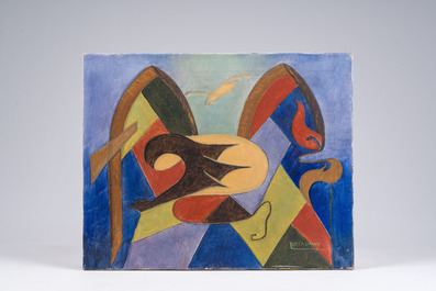 L. Delaunay (20&egrave;me si&egrave;cle): Composition abstraite, huile sur toile