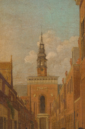 Ecole europ&eacute;enne: Vue anim&eacute;e de la Nieuwe Kerk &agrave; Haarlem, huile sur toile, 18&egrave;me si&egrave;cle