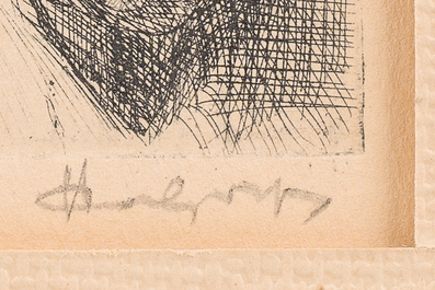 &Eacute;cole europ&eacute;enne: Cinq dessins et eaux-fortes vari&eacute;s, techniques mixtes sur papier, 20&egrave;me si&egrave;cle