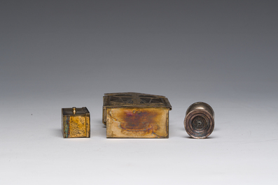 Coffret de communion de voyage en argent pour pr&ecirc;tre orthodoxe &agrave; d&eacute;cor de crucifixion grav&eacute;, 84 zolotnik, Moscou, Russie, dat&eacute; 1878