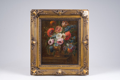 &Eacute;cole europ&eacute;enne: Nature morte aux fleurs, huile sur toile, 19&egrave;me si&egrave;cle