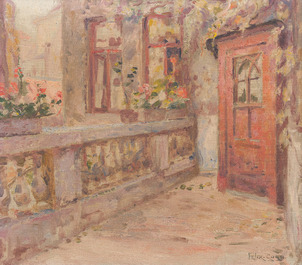 F&eacute;lix Gogo (1872-1953): 'Binnenkoer Wolstraat 7 Antwerpen' &amp; Interieur, olie op doek, &eacute;&eacute;n gedateerd 1940