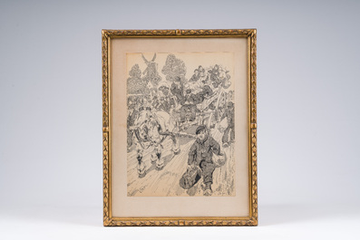 Alfred Ost (1884-1945): 'Sluis', encre noire sur papier, dat&eacute; octobre (19)14