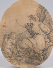 &Eacute;cole acad&eacute;mique, monogramm&eacute;e V.D.S., suiveur d'Angelica Kauffman (1741-1807): Ariane abandonn&eacute;e par Th&eacute;s&eacute;e, crayon sur papier, dat&eacute; 1837