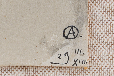 Alfred Ost (1884-1945): 'Vrouw en kind', encre, aquarelle et lavis sur papier, dat&eacute; 29 mars (19)14