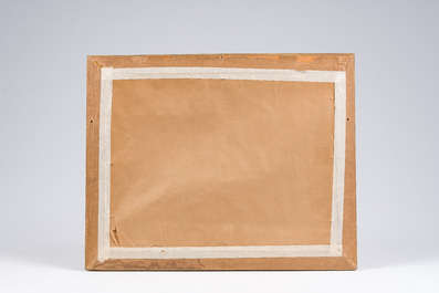 Sergei Evgrafovich Lednev-Shukin (1875-1961): Paysage avec un lac et un palais en arri&egrave;re-plan, huile sur toile maroufl&eacute;e sur board